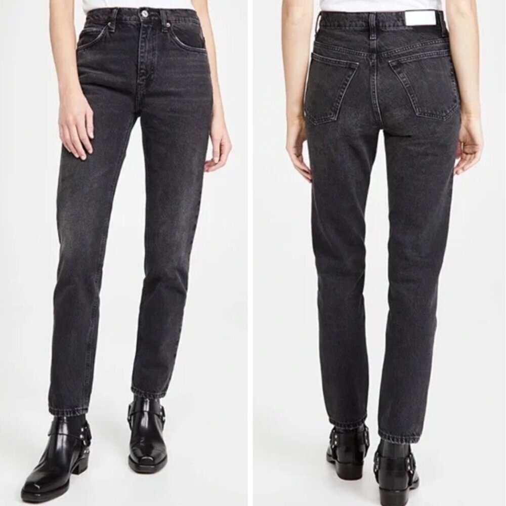 Re/Done 70s Straight Leg Jeans Broken in Black Wash Denim High Waist Preppy